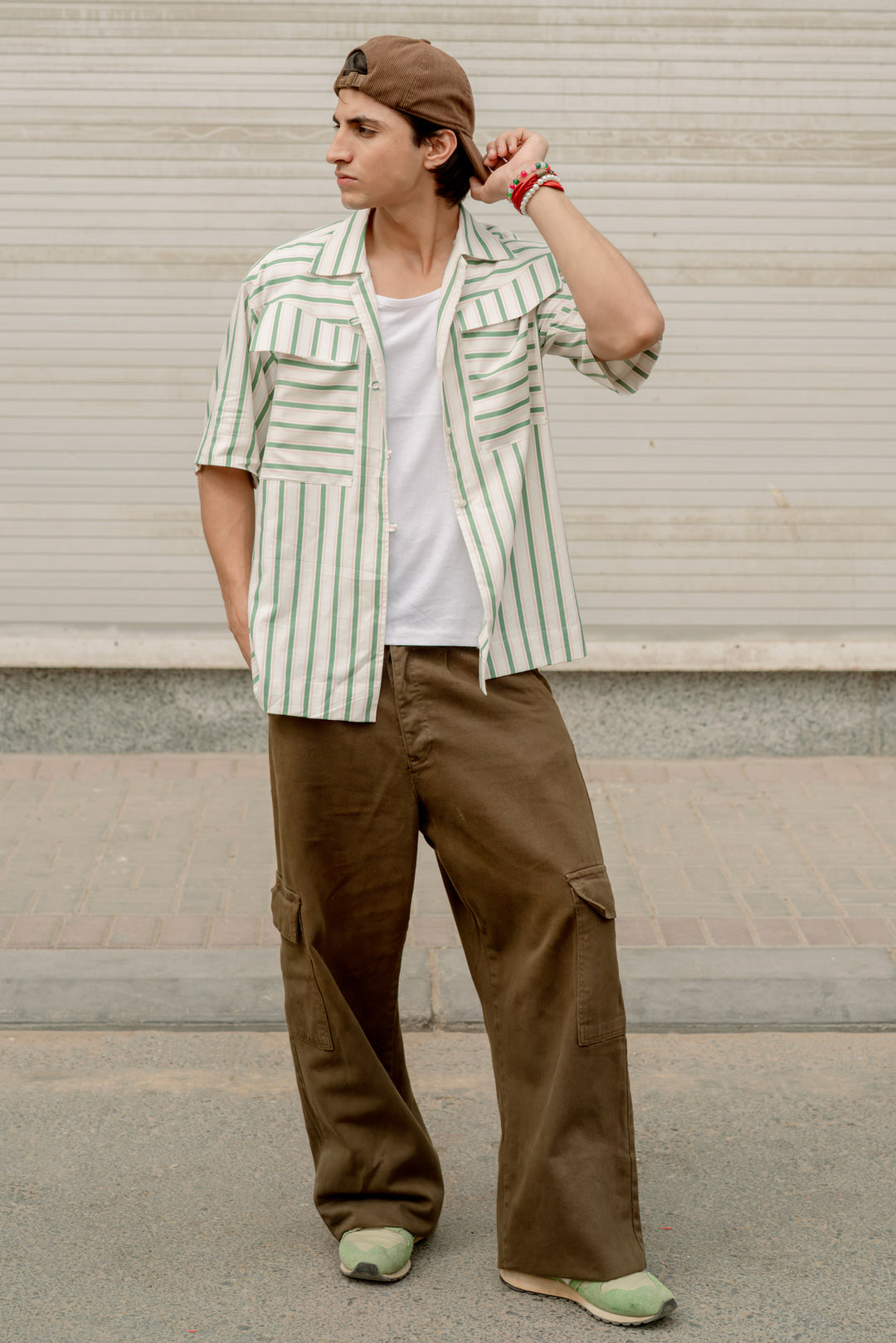 Relaxed Drop Shoulder Shirt – Green Stripe