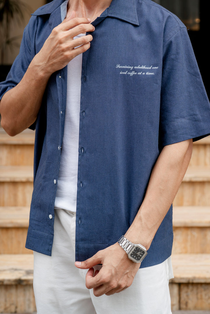 Denim Blue Statement Shirt – Drop Shoulder