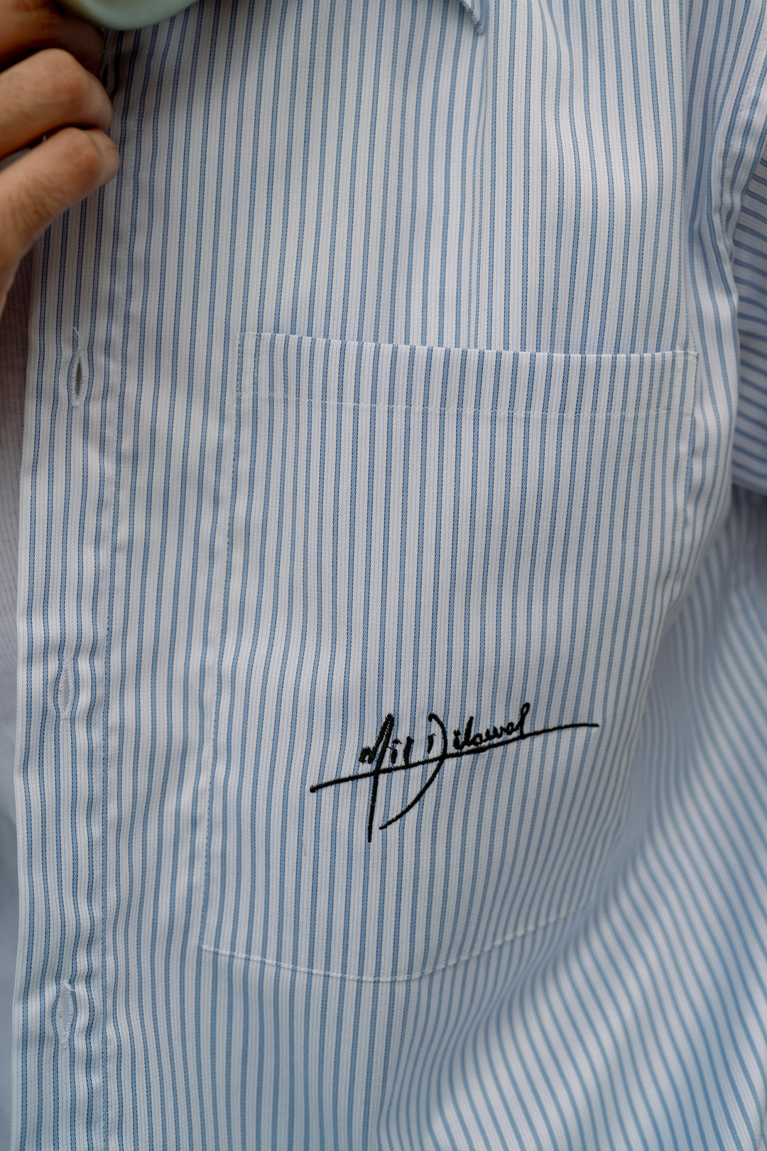 Sky Blue Signature Stripe Crop Shirt.