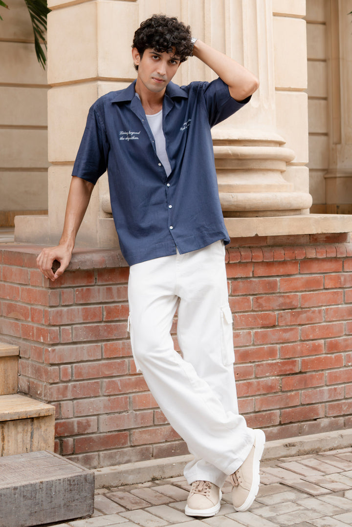 Denim Blue Statement Shirt – Drop Shoulder