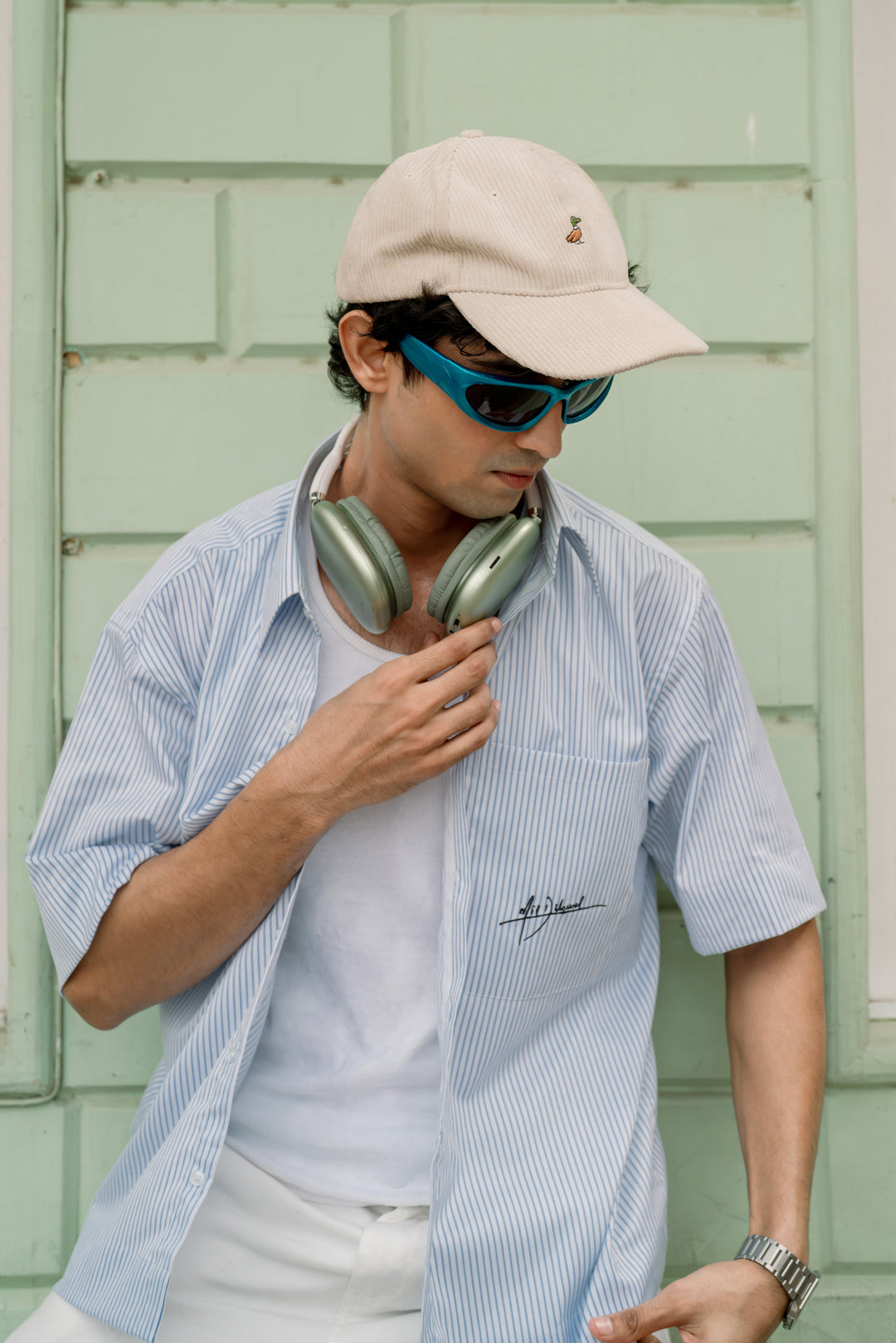 Sky Blue Signature Stripe Crop Shirt.