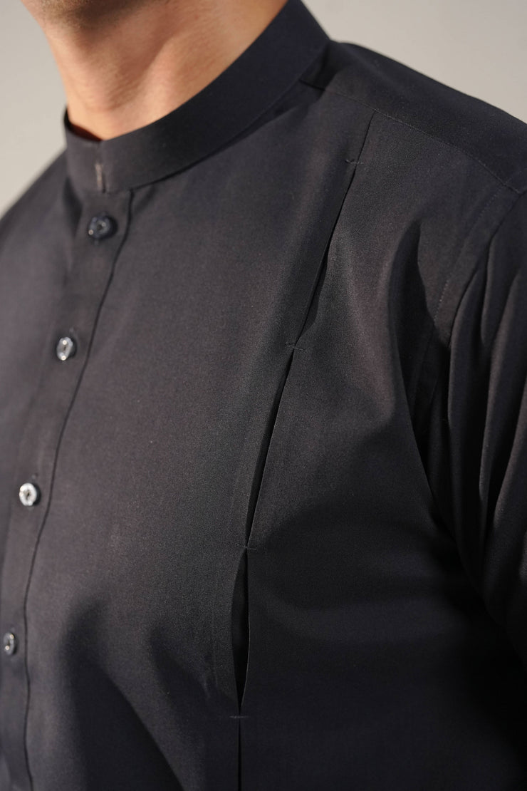 Navy Blue Box Pleated Kurta with Trouser