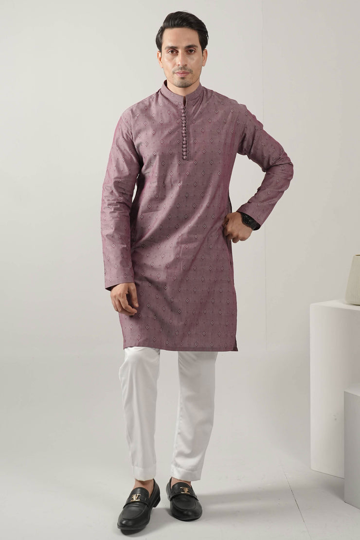 Maroon Self Design Kurta Pajama