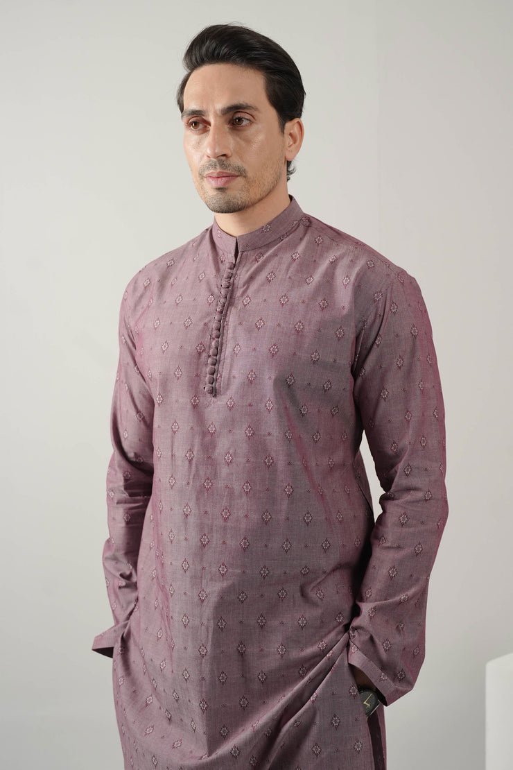 Maroon Self Design Kurta Pajama