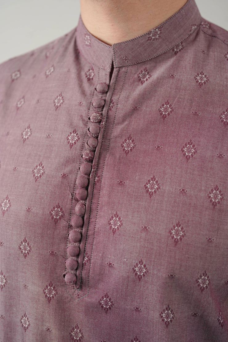 Maroon Self Design Kurta Pajama