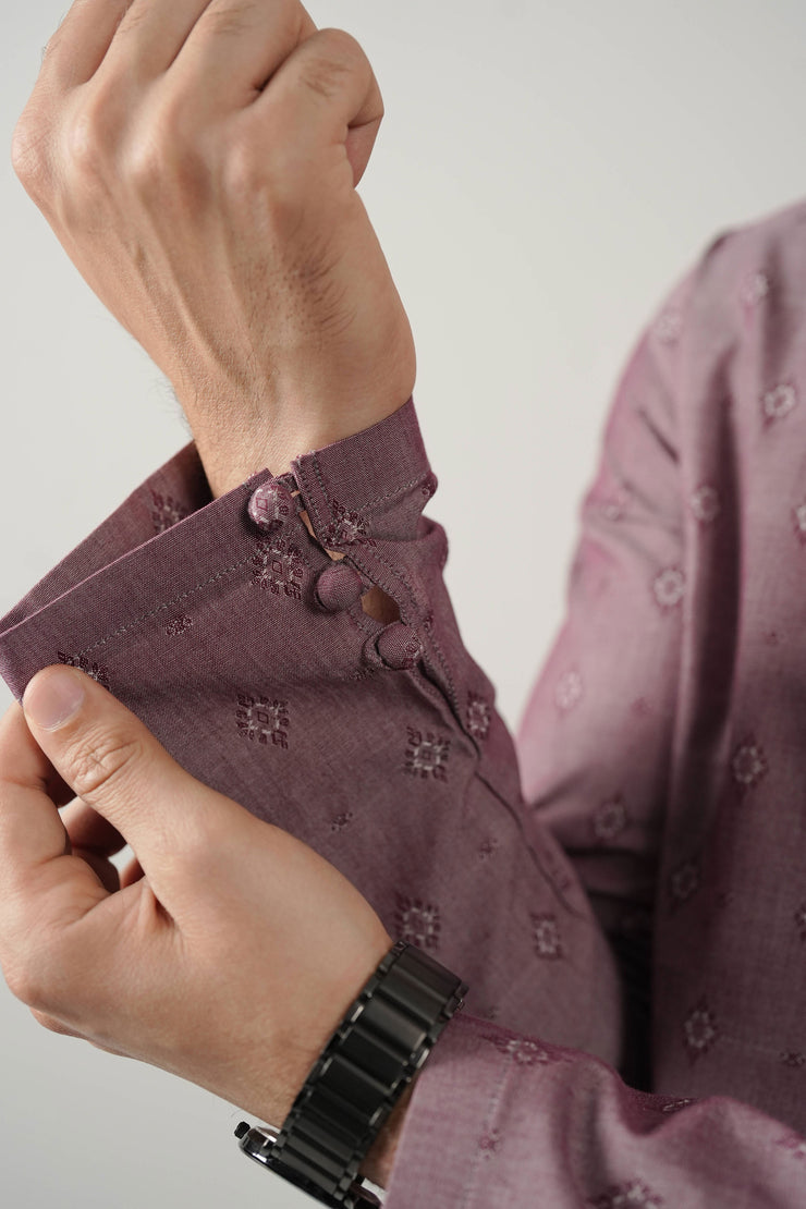 Maroon Self Design Kurta Pajama