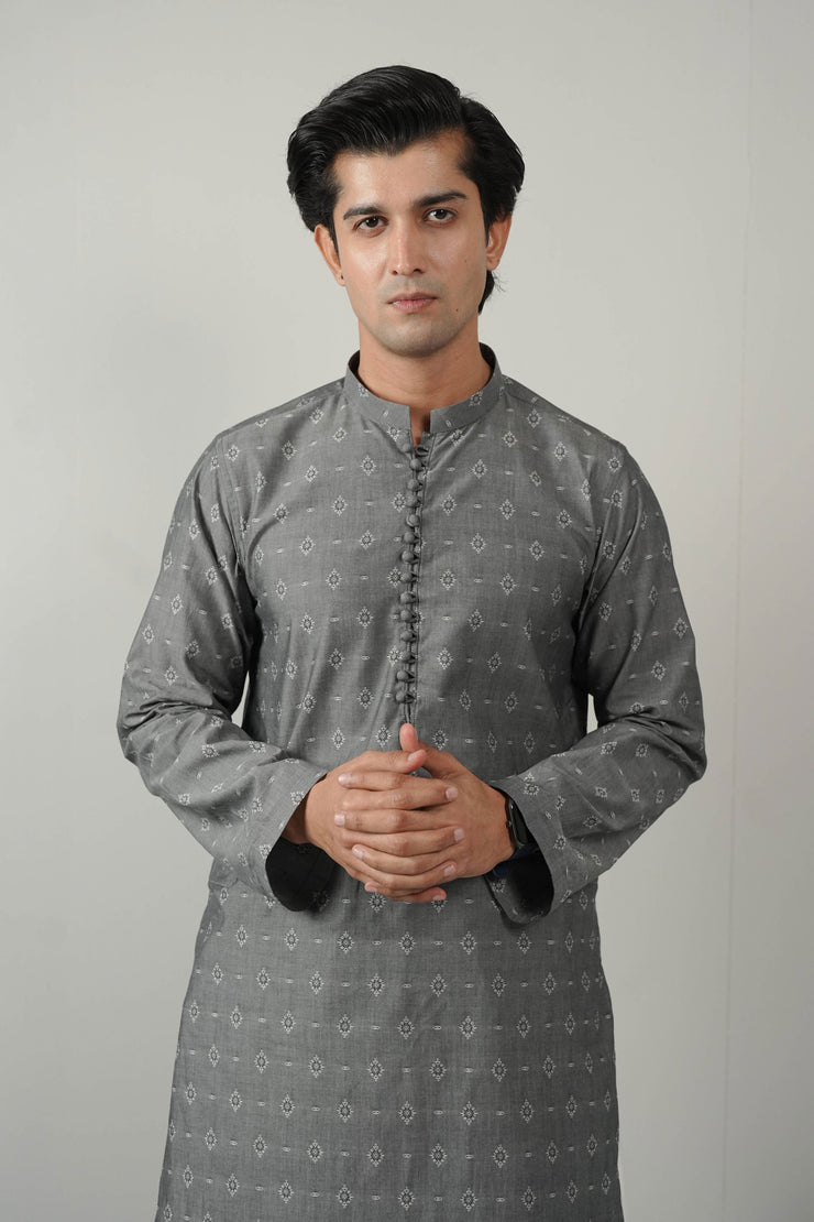 Grey Self Design Kurta Pajama