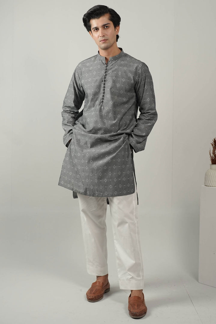 Grey Self Design Kurta Pajama