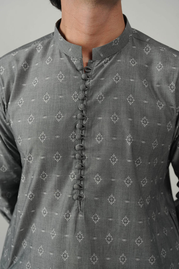Grey Self Design Kurta Pajama