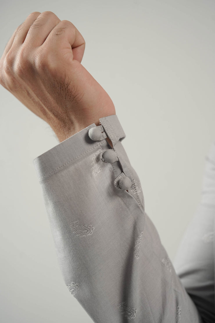 Ash Grey Self Design Kurta Pajama