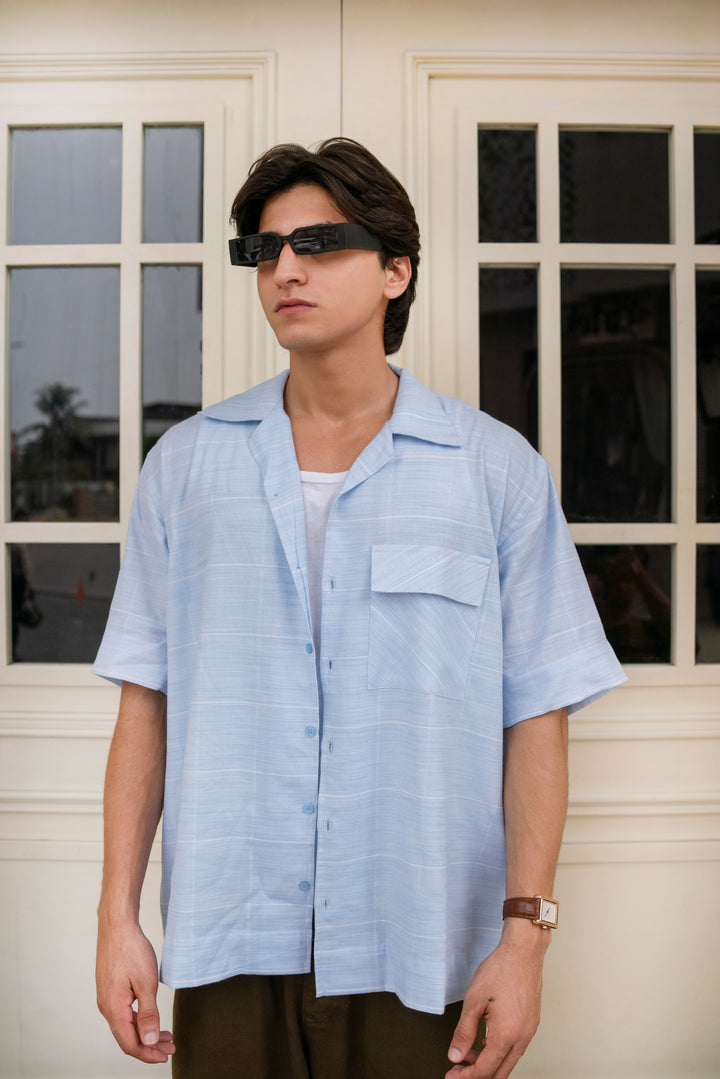 Skyline Linen-Texture Shirt – Ice Blue