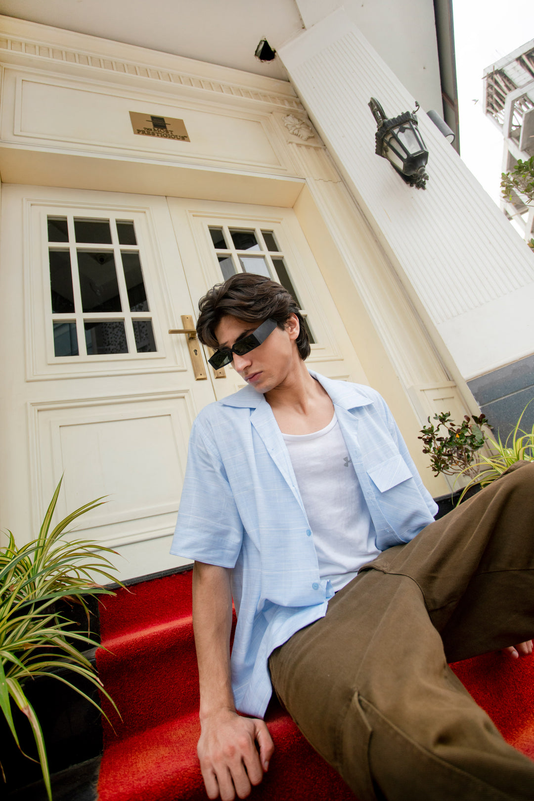Skyline Linen-Texture Shirt – Ice Blue