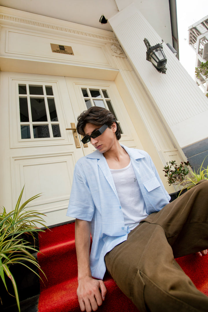 Skyline Linen-Texture Shirt – Ice Blue