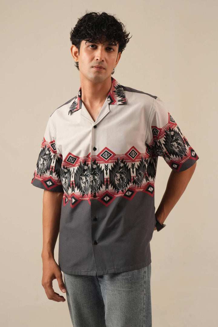 Grey Drop Shoulder Cowboy Shirt