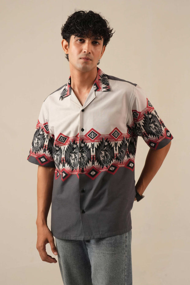 Grey Drop Shoulder Cowboy Shirt