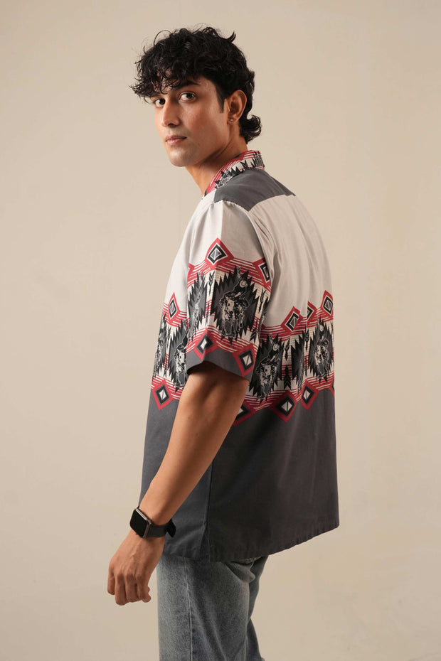 Grey Drop Shoulder Cowboy Shirt