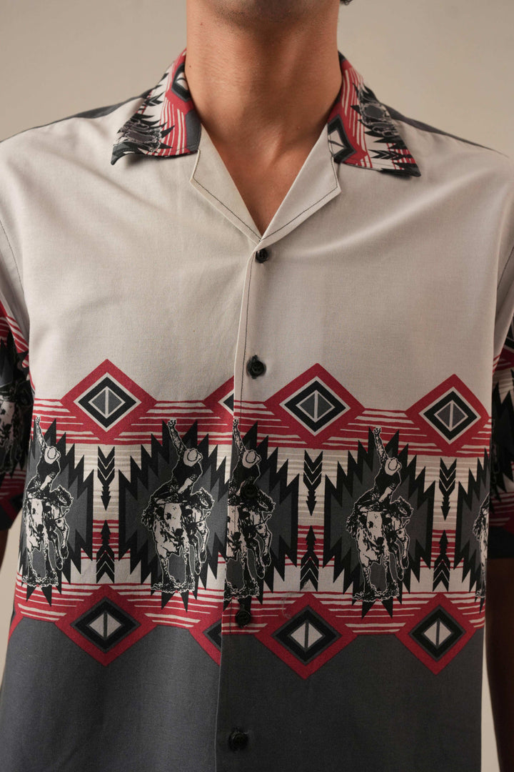Grey Drop Shoulder Cowboy Shirt