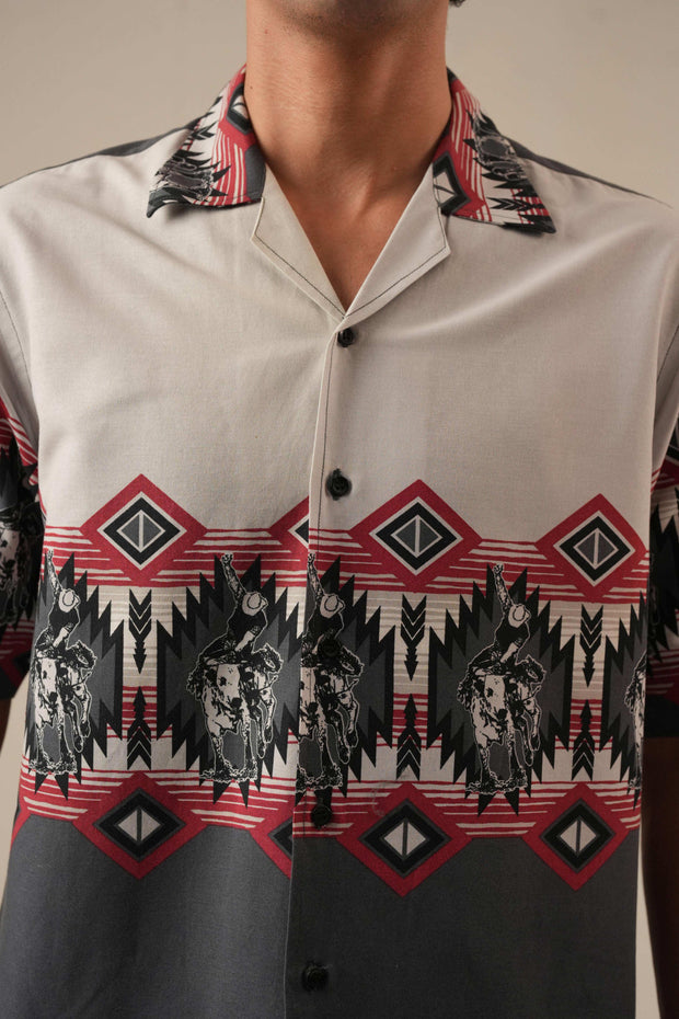 Grey Drop Shoulder Cowboy Shirt