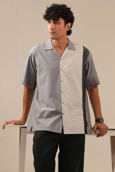 Grey Asymmetric Printed Drop Shoulder Shirt