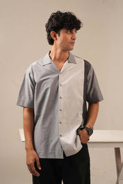 Grey Asymmetric Printed Drop Shoulder Shirt