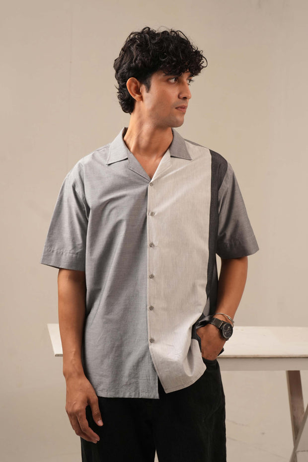 Grey Asymmetric Printed Drop Shoulder Shirt