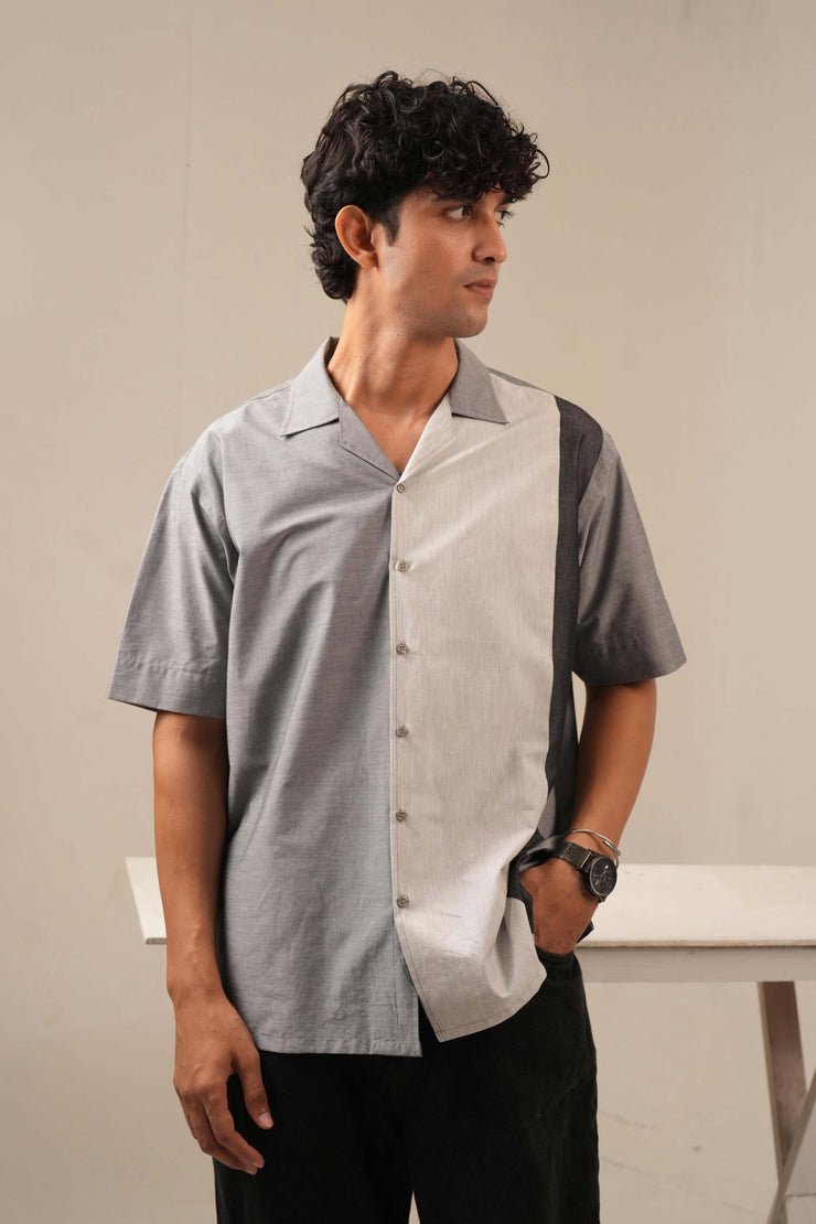 Grey Asymmetric Printed Drop Shoulder Shirt