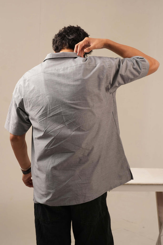 Grey Asymmetric Printed Drop Shoulder Shirt