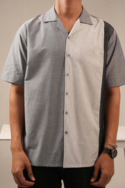 Grey Asymmetric Printed Drop Shoulder Shirt