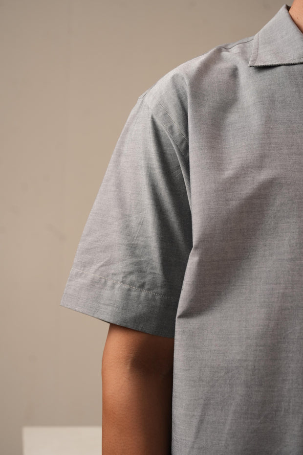 Grey Asymmetric Printed Drop Shoulder Shirt