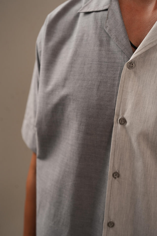 Grey Asymmetric Printed Drop Shoulder Shirt
