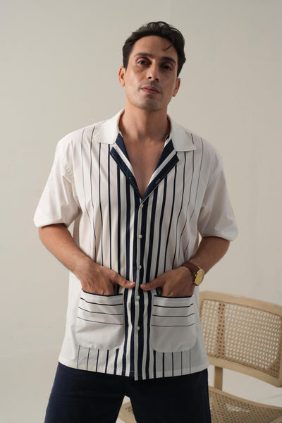 Front Stripe Shirt with Patch-Pocket Detail