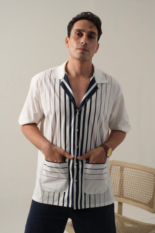 Front Stripe Shirt with Patch-Pocket Detail
