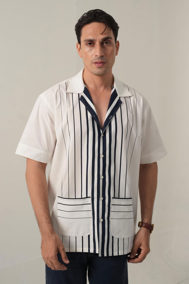 Front Stripe Shirt with Patch-Pocket Detail
