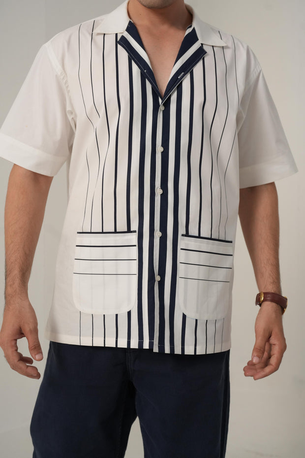 Front Stripe Shirt with Patch-Pocket Detail