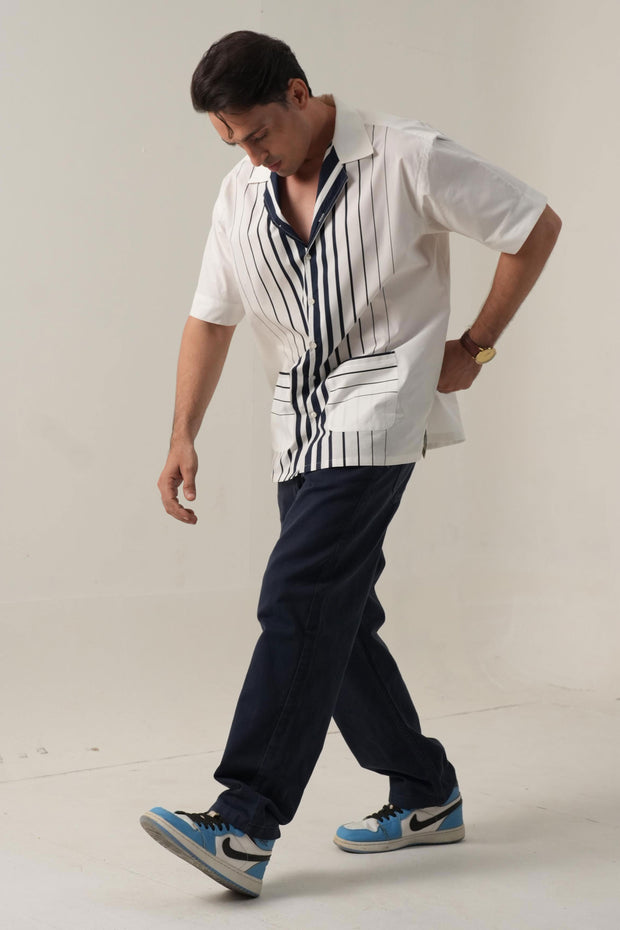 Front Stripe Shirt with Patch-Pocket Detail