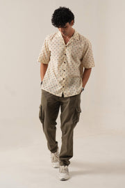 Cream Micro Print Drop Shoulder Shirt