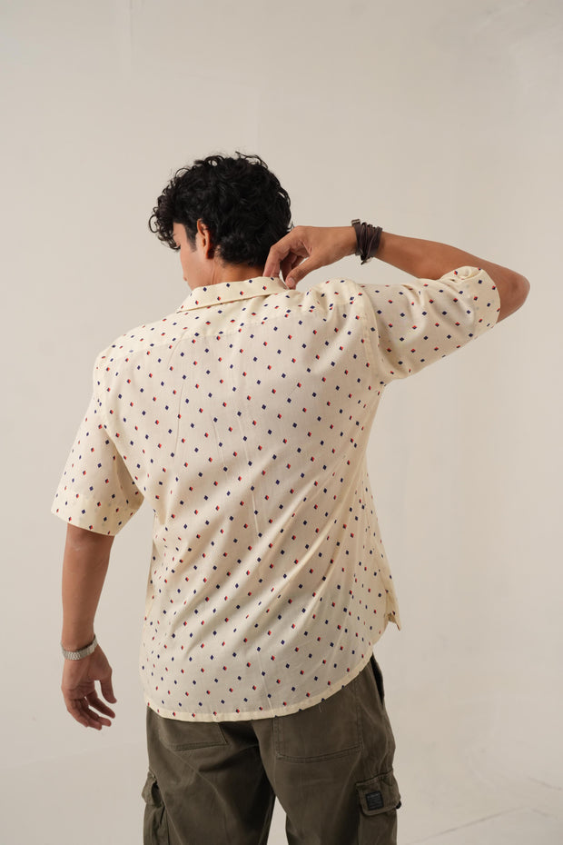 Cream Micro Print Drop Shoulder Shirt