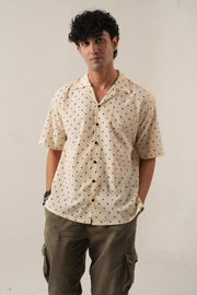 Cream Micro Print Drop Shoulder Shirt