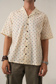 Cream Micro Print Drop Shoulder Shirt