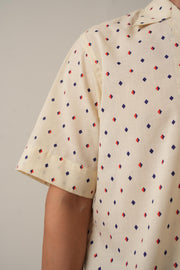 Cream Micro Print Drop Shoulder Shirt