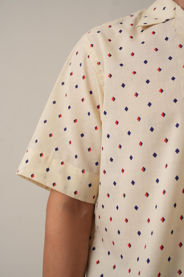 Cream Micro Print Drop Shoulder Shirt
