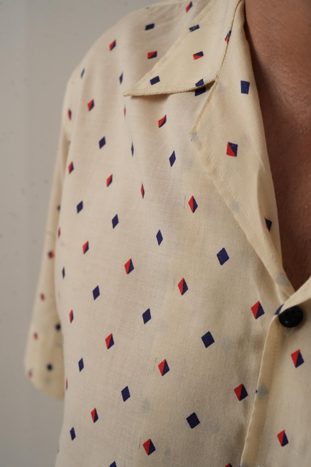 Cream Micro Print Drop Shoulder Shirt