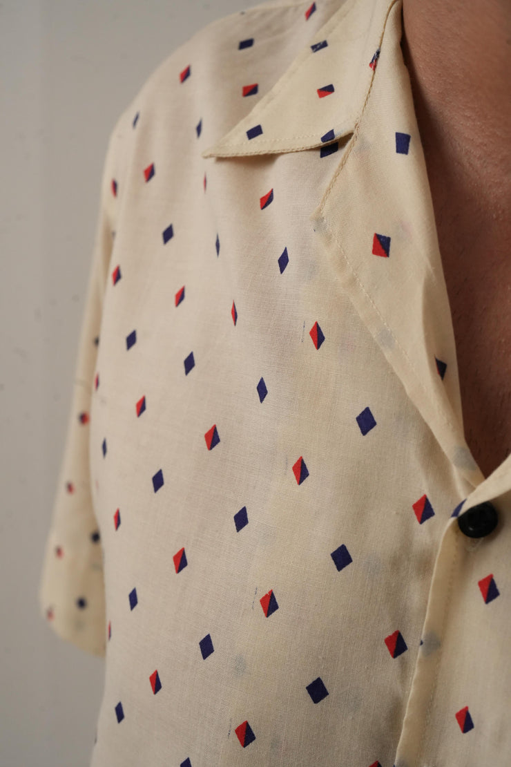 Cream Micro Print Drop Shoulder Shirt