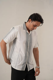 White & Grey Panelled Stripe Shirt
