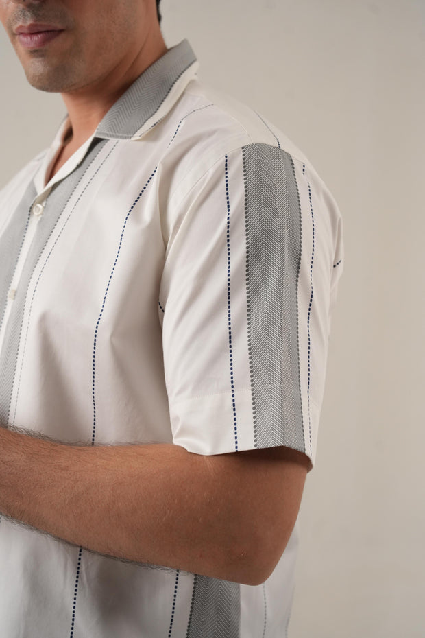 White & Grey Panelled Stripe Shirt