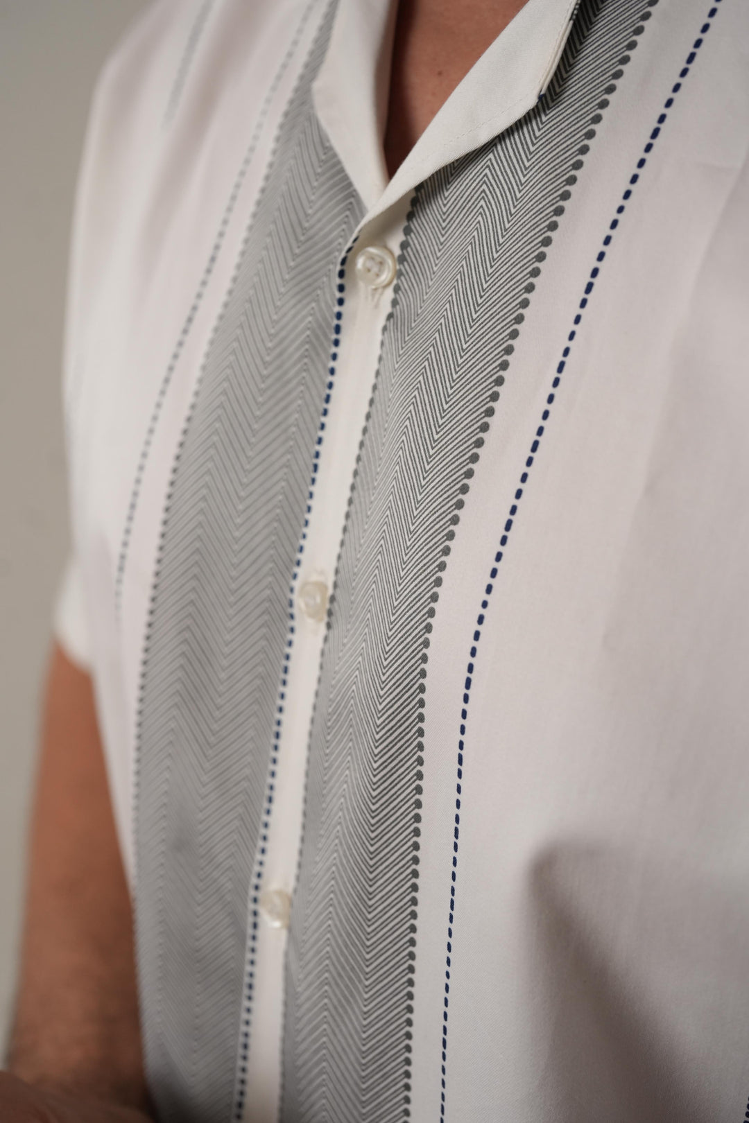 White & Grey Panelled Stripe Shirt