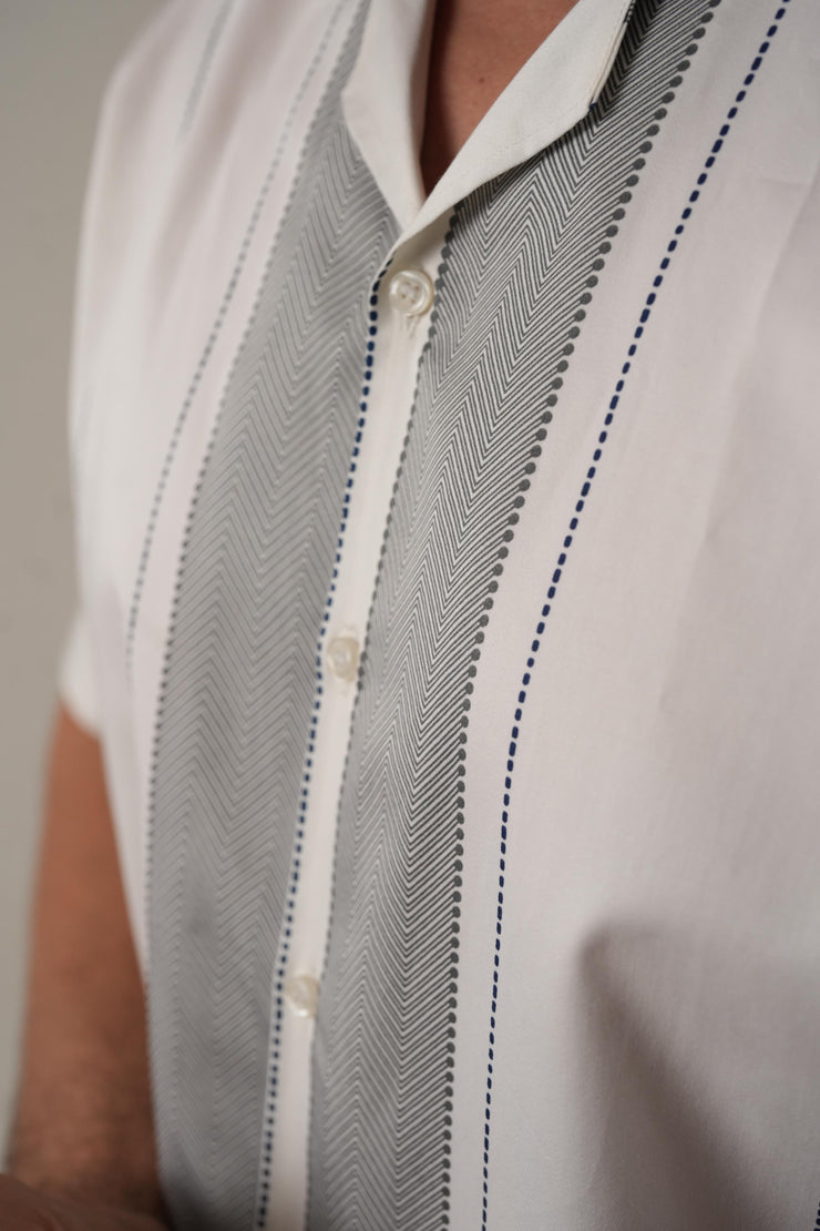 White & Grey Panelled Stripe Shirt