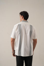 White & Grey Panelled Stripe Shirt