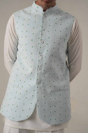 Ice Blue Embroidered Jawahar Coat