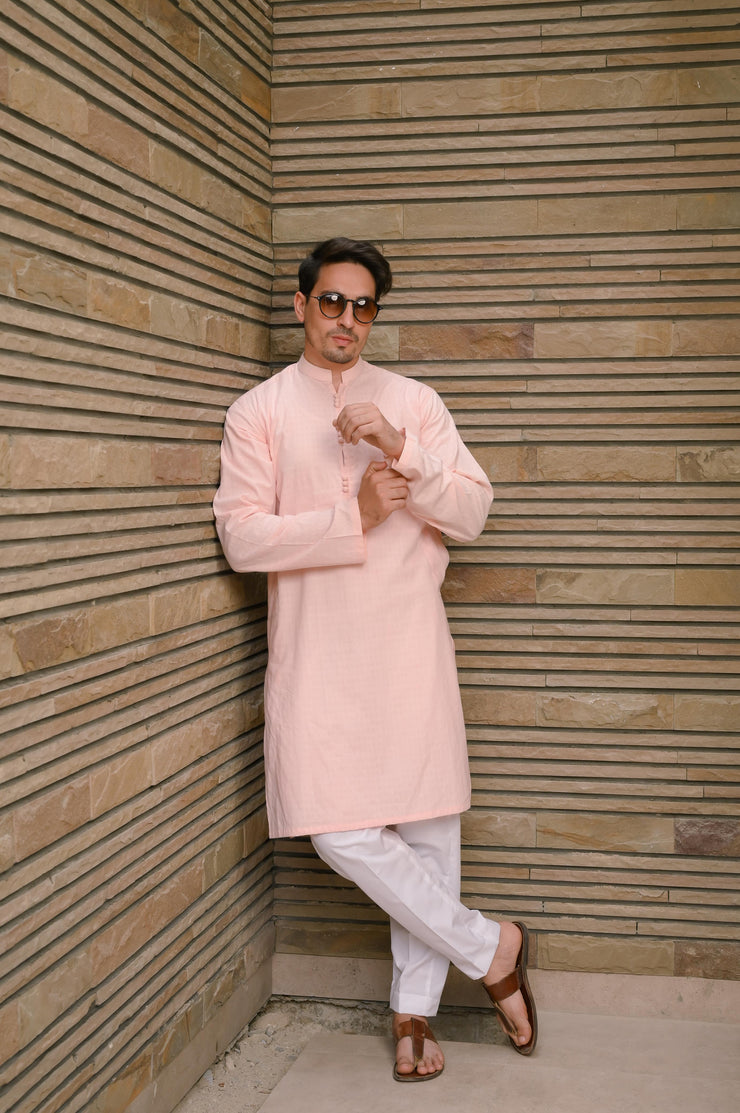 Self Embroidered Pink Kurta Pajama
